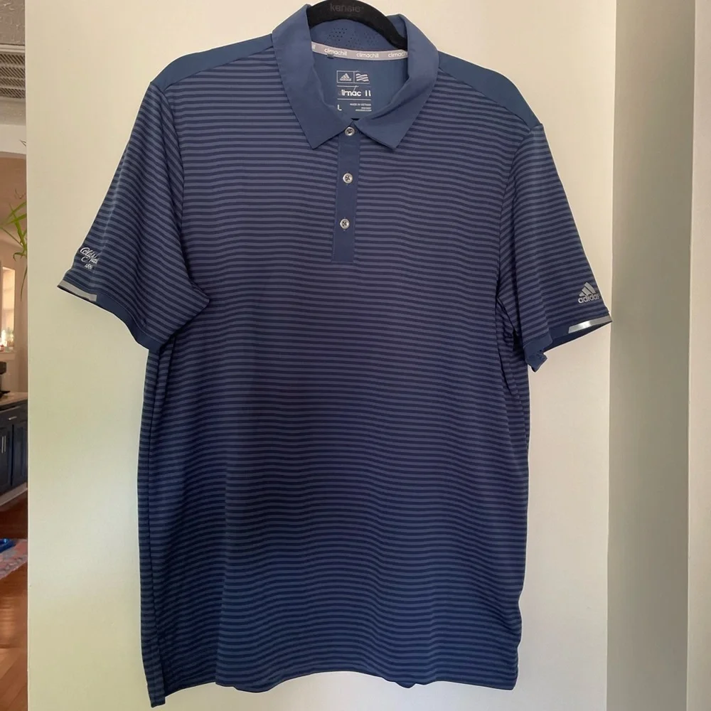 Adidas Old Natchez Country Club - Climachill Navy Tonal Stripe Golf Polo - Sz L​